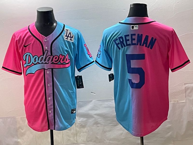 Men Los Angeles Dodgers #5 Freeman Blue pink Game 2025 Nike MLB Jersey style 009